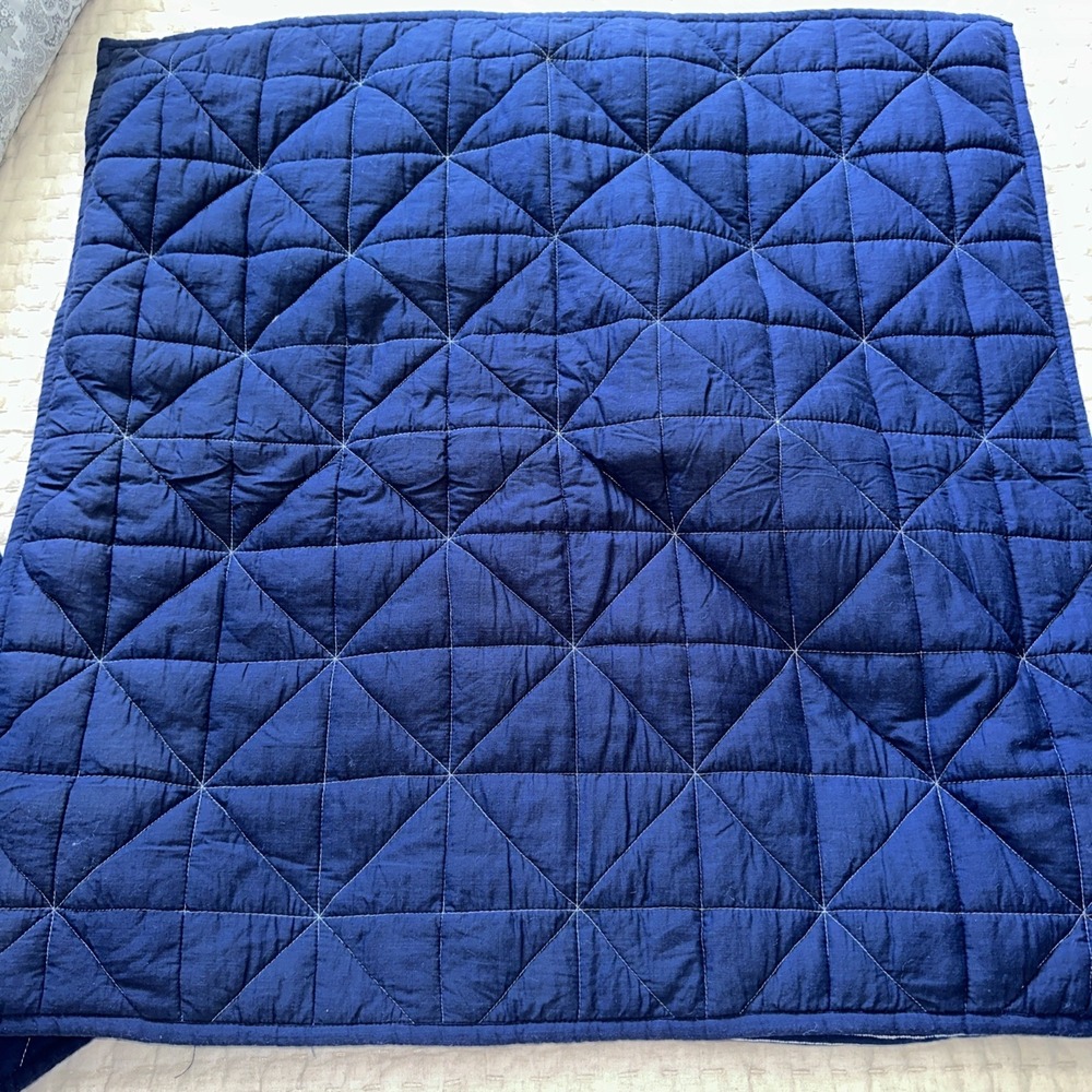 West Elm Nomad Quilted Euro Shams Pair Deep Sea Navy Blue Solid Stripe Bedding - Picture 1 of 4